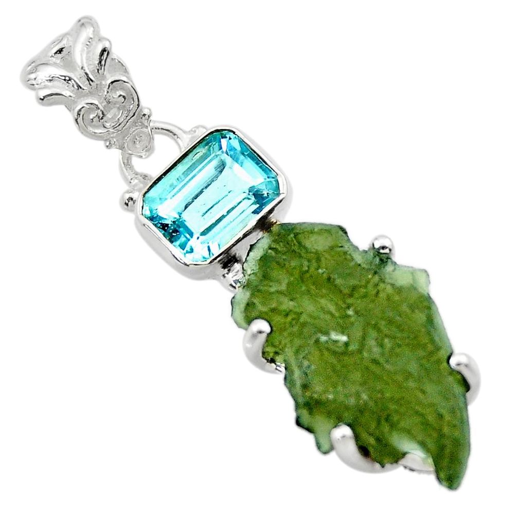 9.49cts natural green moldavite (genuine czech) topaz 925 silver pendant r29417