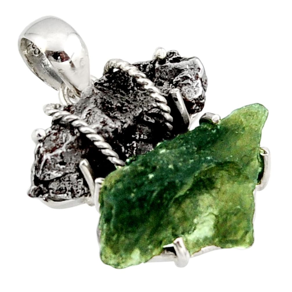 16.85cts natural green moldavite campo del cielo 925 silver pendant d47391