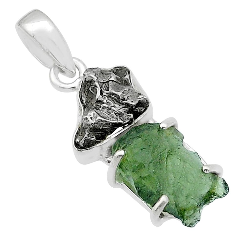 11.35cts natural green moldavite campo del cielo 925 silver pendant u62255