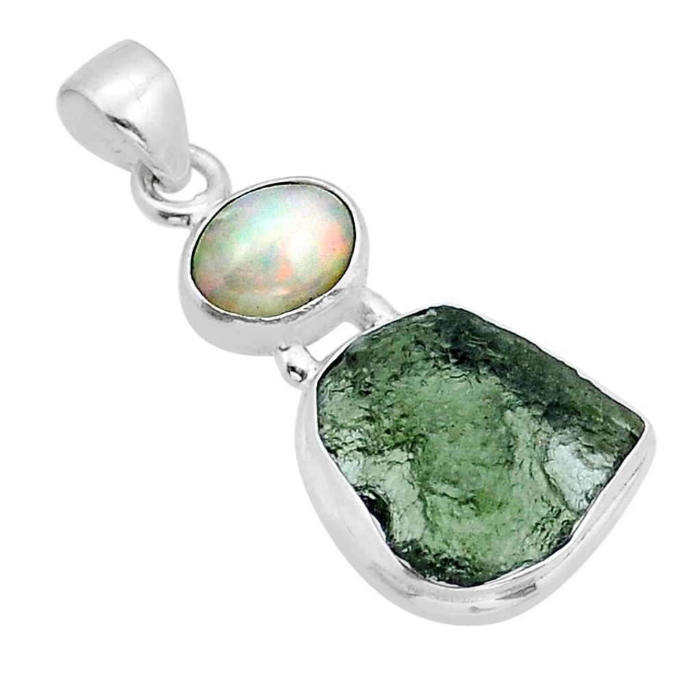 8.21cts natural green moldavite fancy ethiopian opal 925 silver pendant y16747