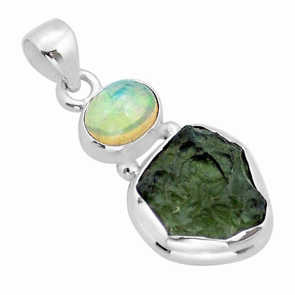 8.30cts natural green moldavite fancy ethiopian opal 925 silver pendant y16756