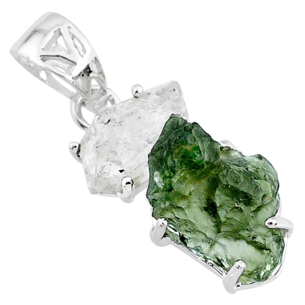 10.45cts natural green moldavite herkimer diamond 925 silver pendant r71922