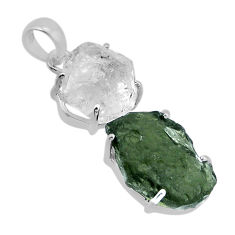 14.47cts natural green moldavite herkimer diamond fancy silver pendant n48685