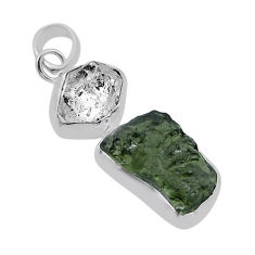 10.42cts natural green moldavite herkimer diamond fancy silver pendant n48687