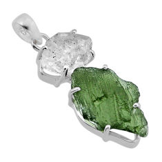 12.07cts natural green moldavite herkimer diamond fancy silver pendant n49467