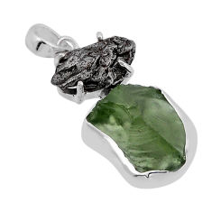 11.07cts natural green moldavite meteorite gibeon 925 silver pendant n49472