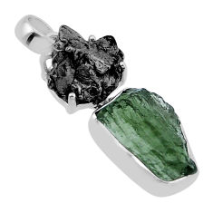 9.58cts natural green moldavite meteorite gibeon fancy 925 silver pendant n48643