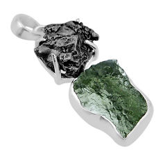 9.56cts natural green moldavite meteorite gibeon fancy 925 silver pendant n48648