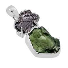 10.51cts natural green moldavite meteorite gibeon fancy silver pendant n49475