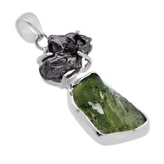10.05cts natural green moldavite meteorite gibeon fancy silver pendant n49476