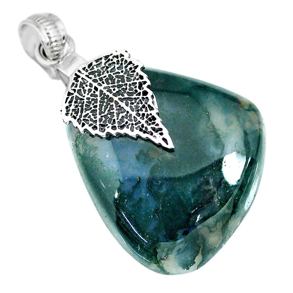 45.43cts natural green moss agate 925 silver deltoid leaf pendant r91312