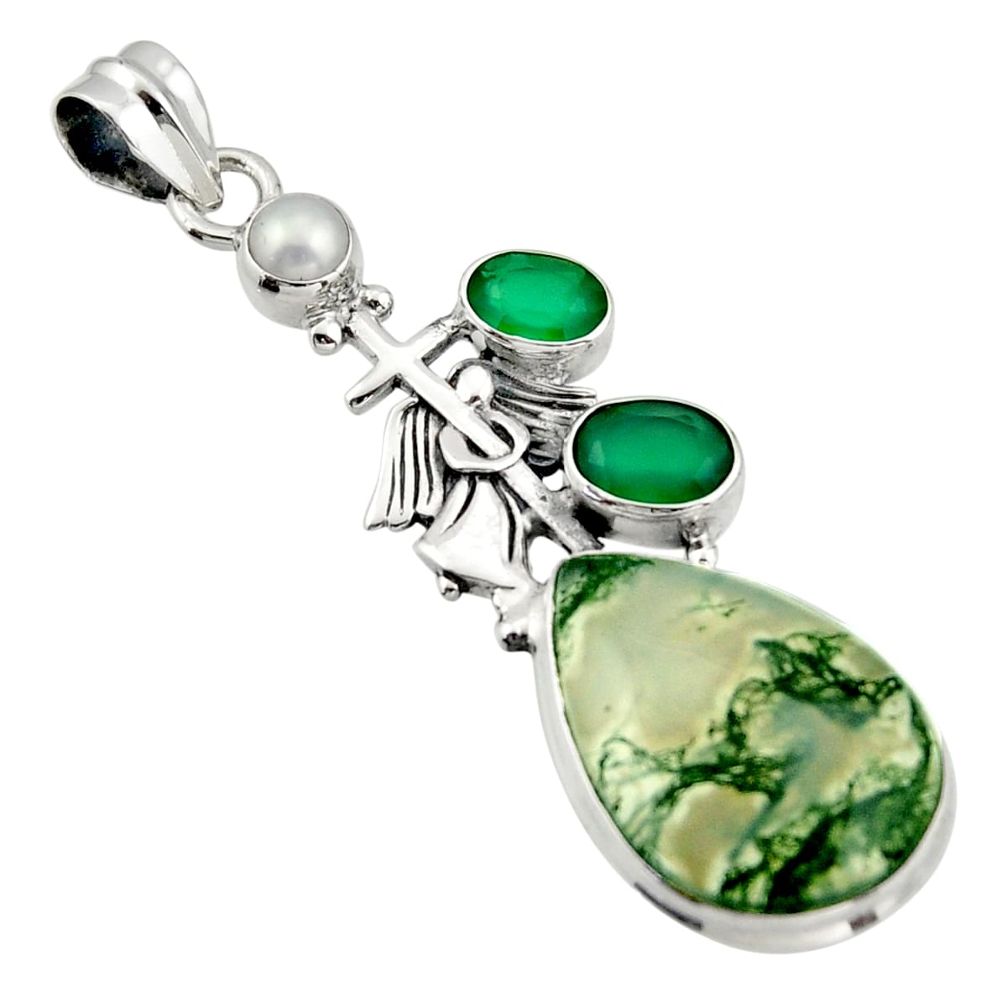 20.75cts natural green moss agate 925 silver holy cross pendant d47256