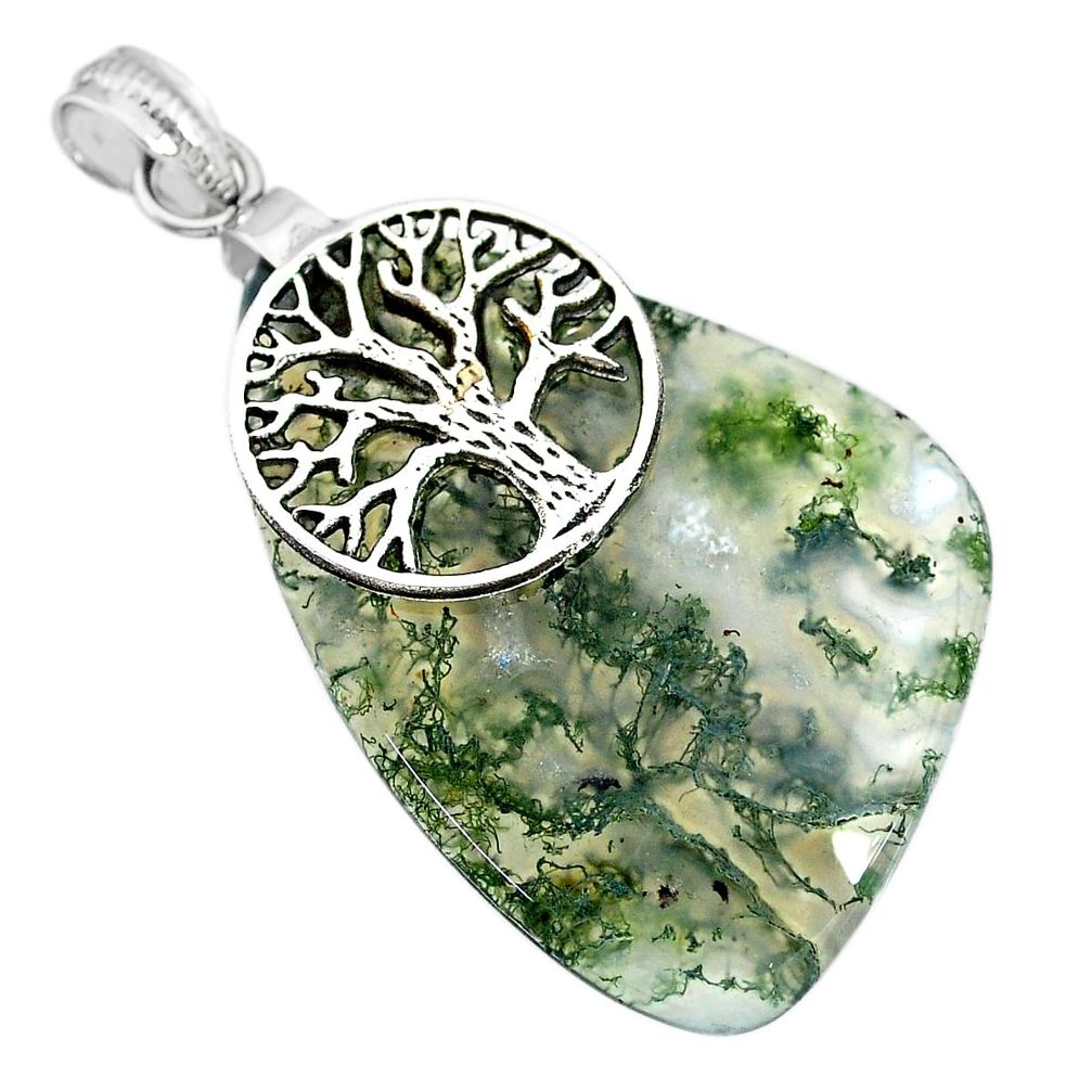 36.44cts natural green moss agate 925 silver tree of life pendant r91315