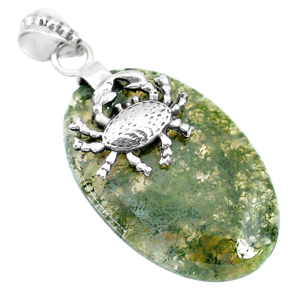 27.10cts natural green moss agate 925 sterling silver crab pendant r90928