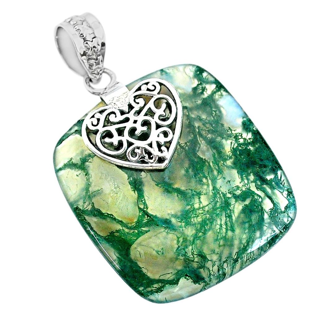 28.90cts natural green moss agate 925 sterling silver heart pendant r74495