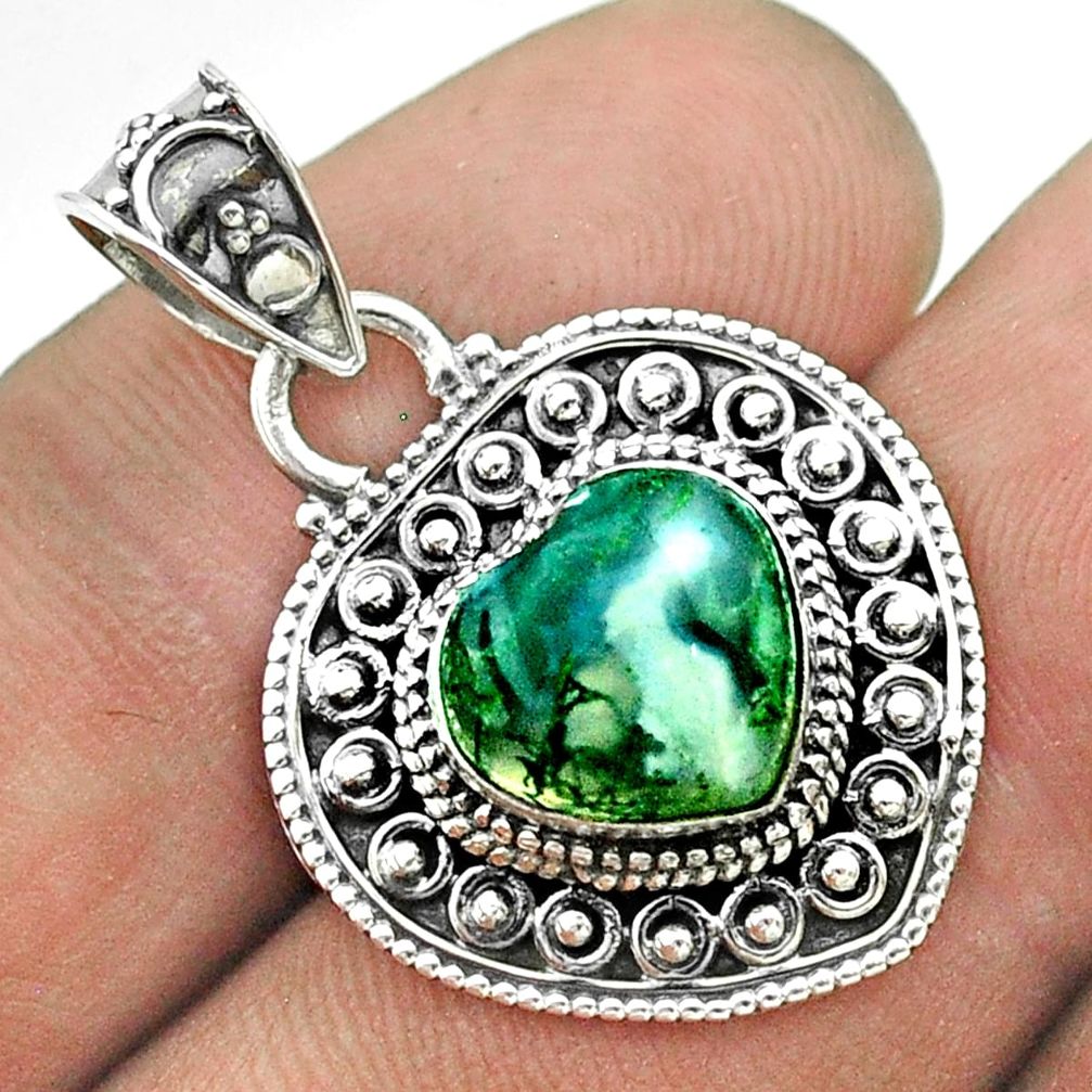 4.82cts natural green moss agate 925 sterling silver heart pendant t56191