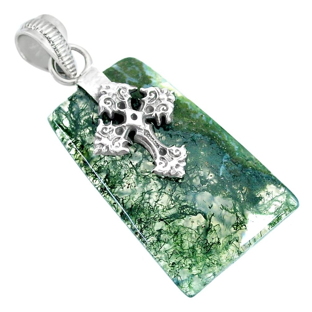20.10cts natural green moss agate 925 sterling silver holy cross pendant r90938