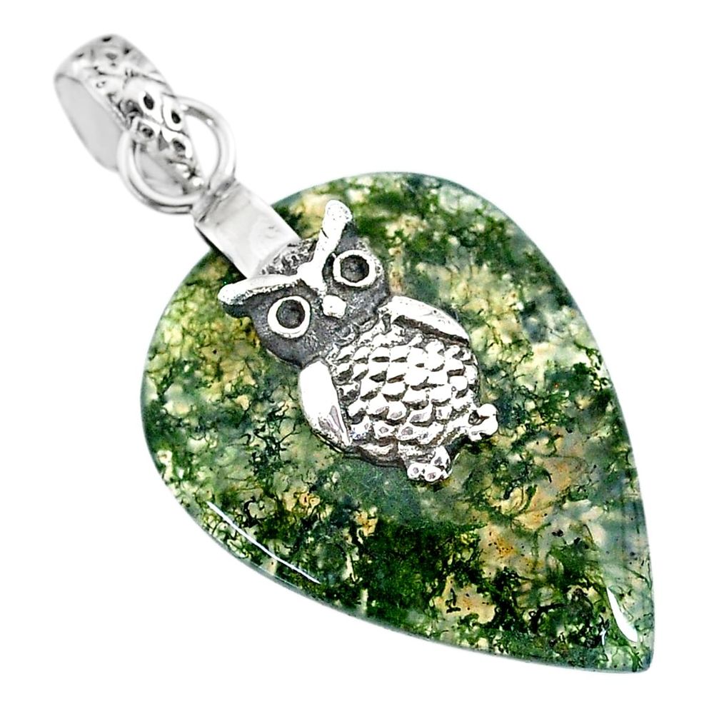 19.58cts natural green moss agate 925 sterling silver owl pendant jewelry r91309