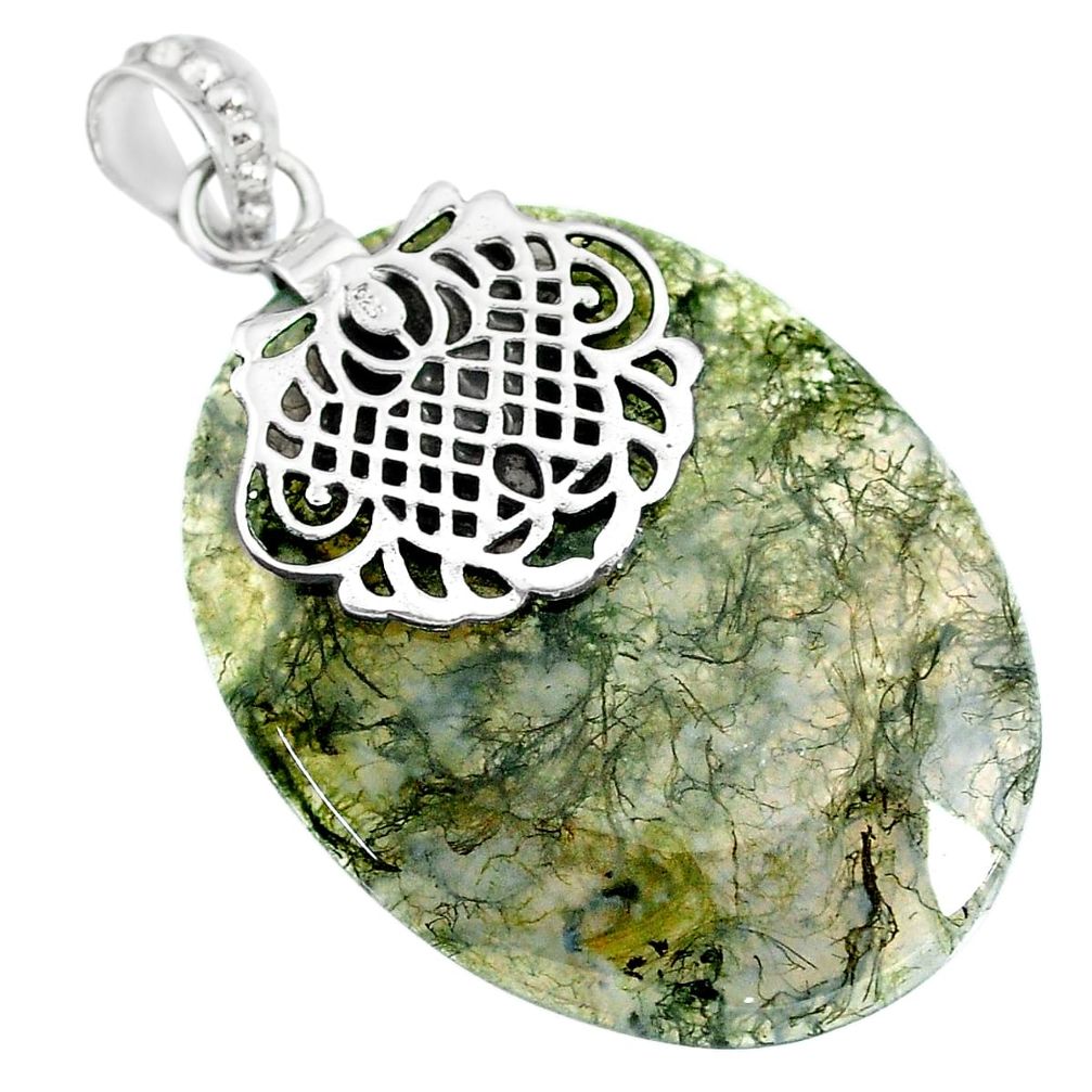 37.41cts natural green moss agate 925 sterling silver pendant jewelry r90927