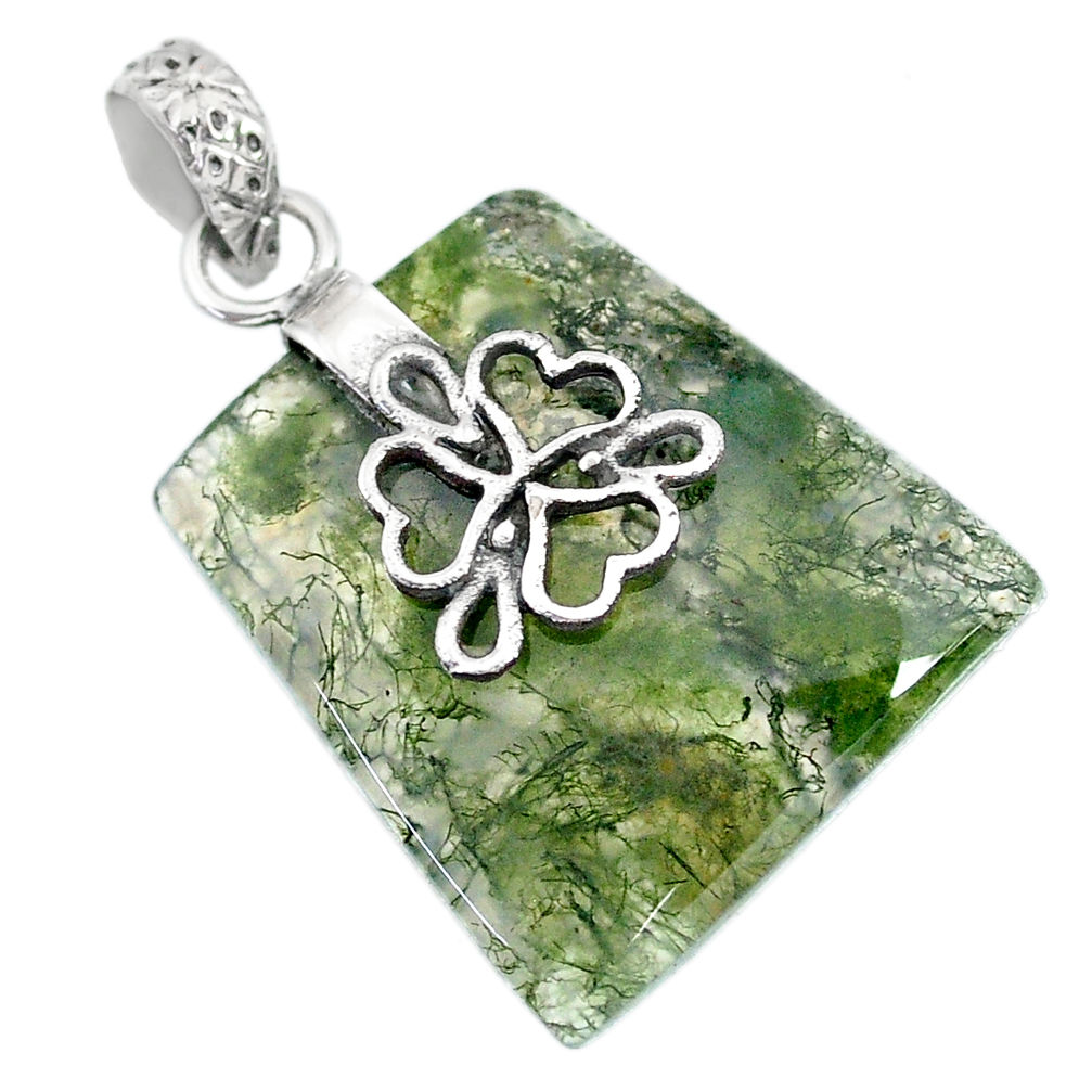 21.29cts natural green moss agate 925 sterling silver pendant jewelry r90940
