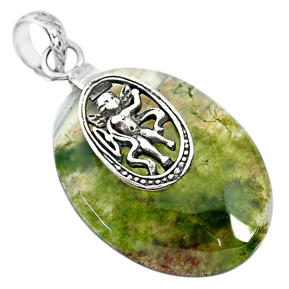 26.27cts natural green moss agate 925 sterling silver pendant jewelry r91308