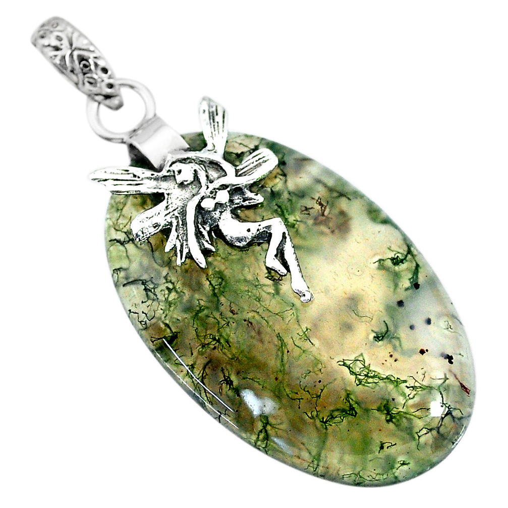 30.39cts natural green moss agate 925 sterling silver pendant jewelry r91313