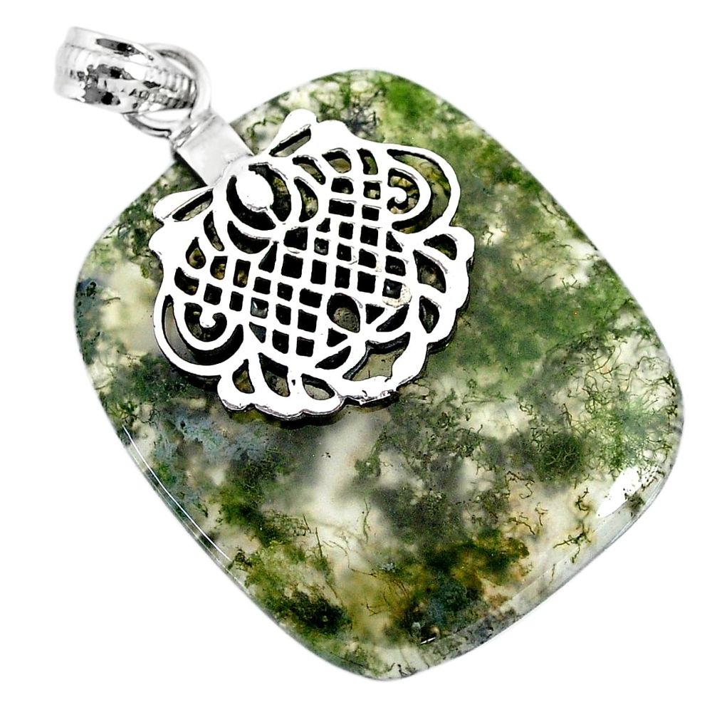 34.37cts natural green moss agate 925 sterling silver pendant jewelry r91316