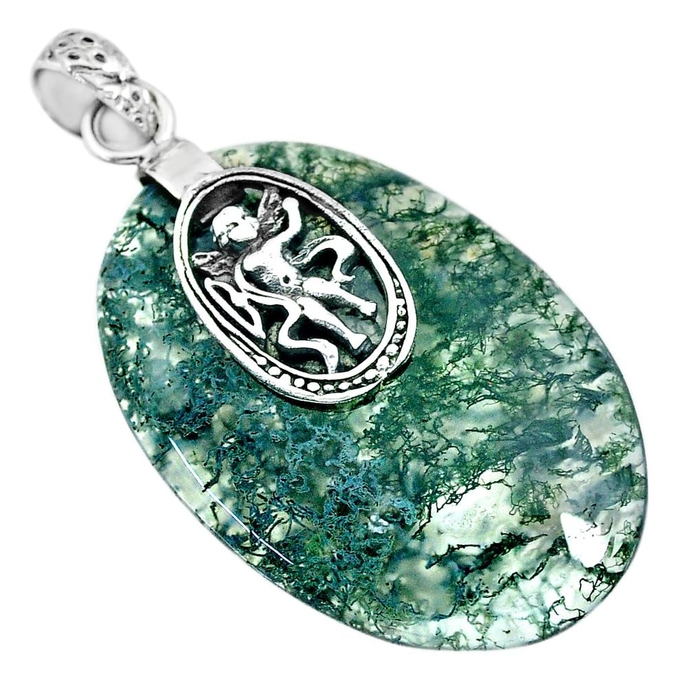 36.44cts natural green moss agate 925 sterling silver pendant jewelry r91317