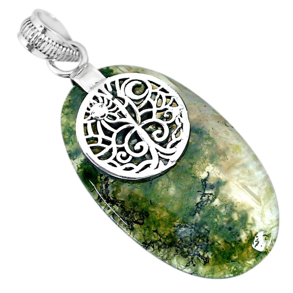 23.74cts natural green moss agate 925 sterling silver pendant jewelry r91318