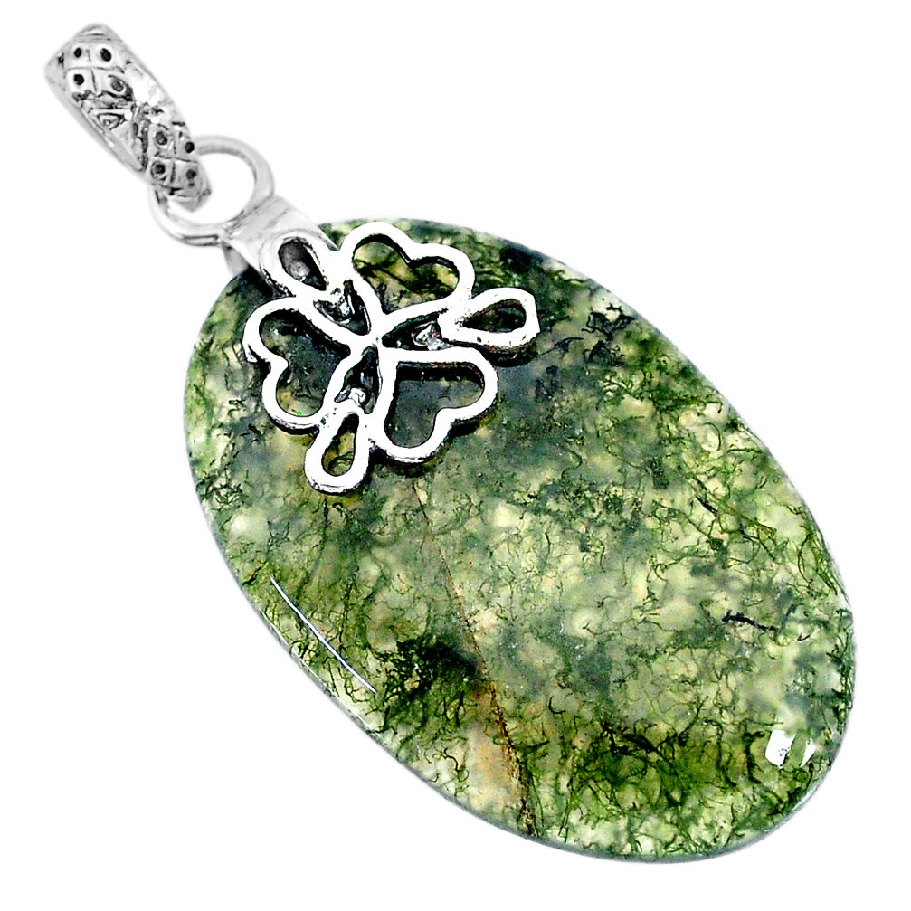 25.66cts natural green moss agate 925 sterling silver pendant jewelry r91319