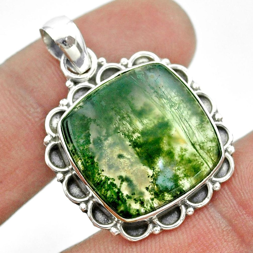 13.27cts natural green moss agate 925 sterling silver pendant jewelry t53223
