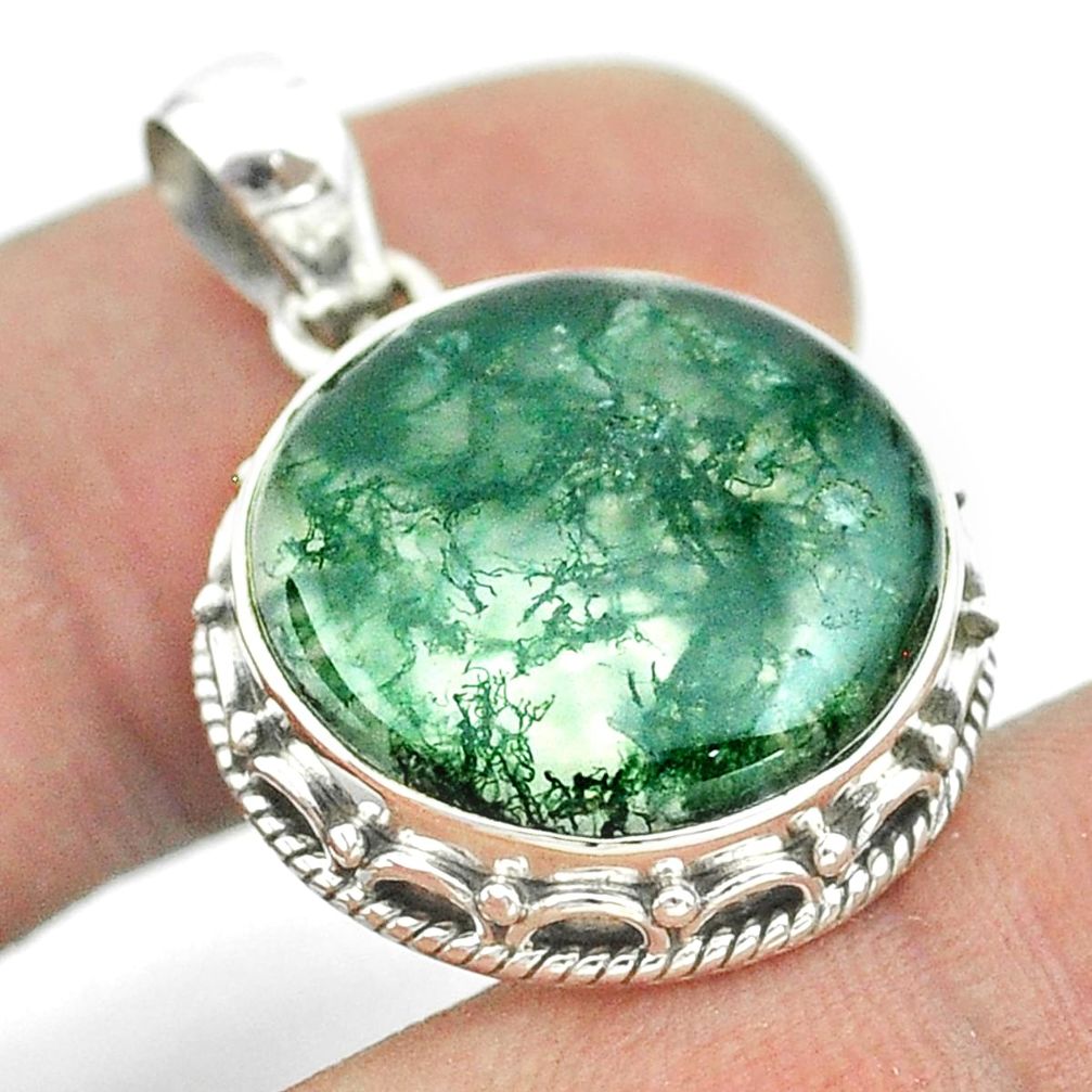 12.07cts natural green moss agate 925 sterling silver pendant jewelry t53233