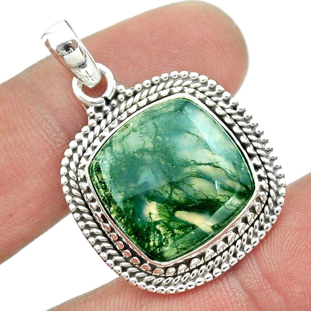 16.90cts natural green moss agate 925 sterling silver pendant jewelry t53234