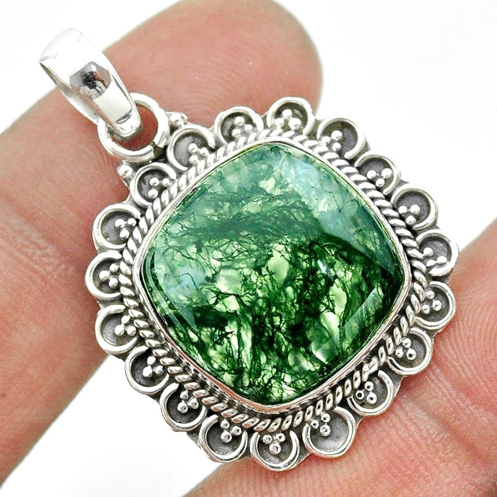14.23cts natural green moss agate 925 sterling silver pendant jewelry t53236