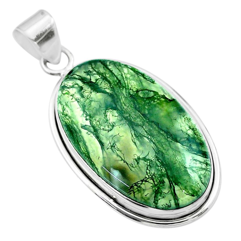 22.59cts natural green moss agate 925 sterling silver pendant jewelry t53582