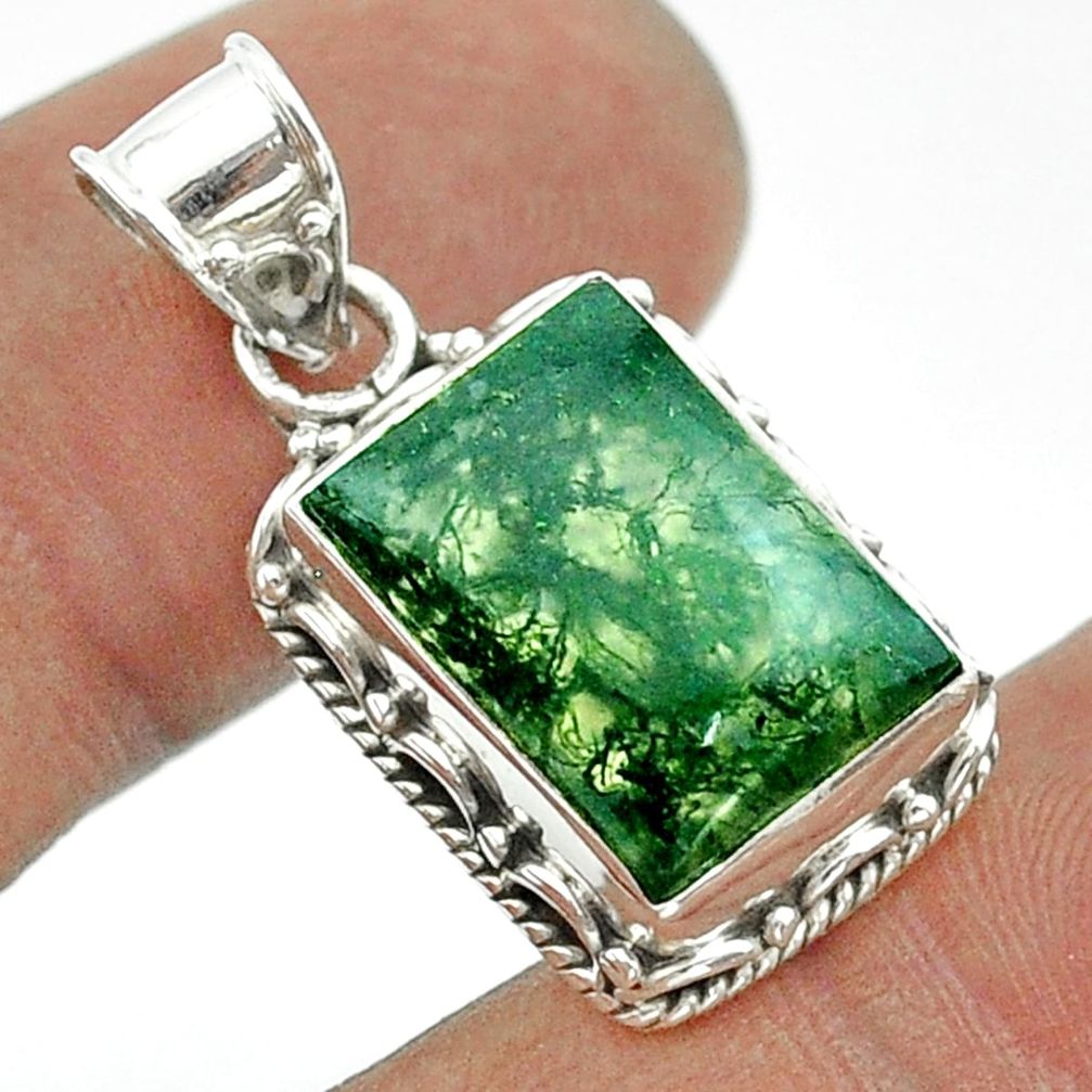 6.36cts natural green moss agate 925 sterling silver pendant jewelry t55992