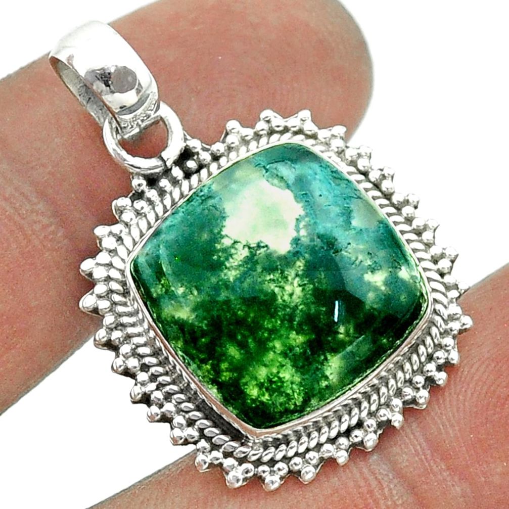 12.83cts natural green moss agate 925 sterling silver pendant jewelry t55993