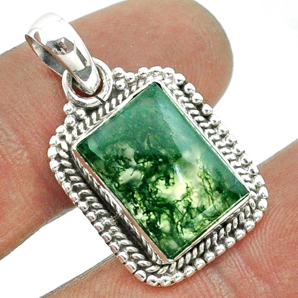 6.32cts natural green moss agate 925 sterling silver pendant jewelry t56015