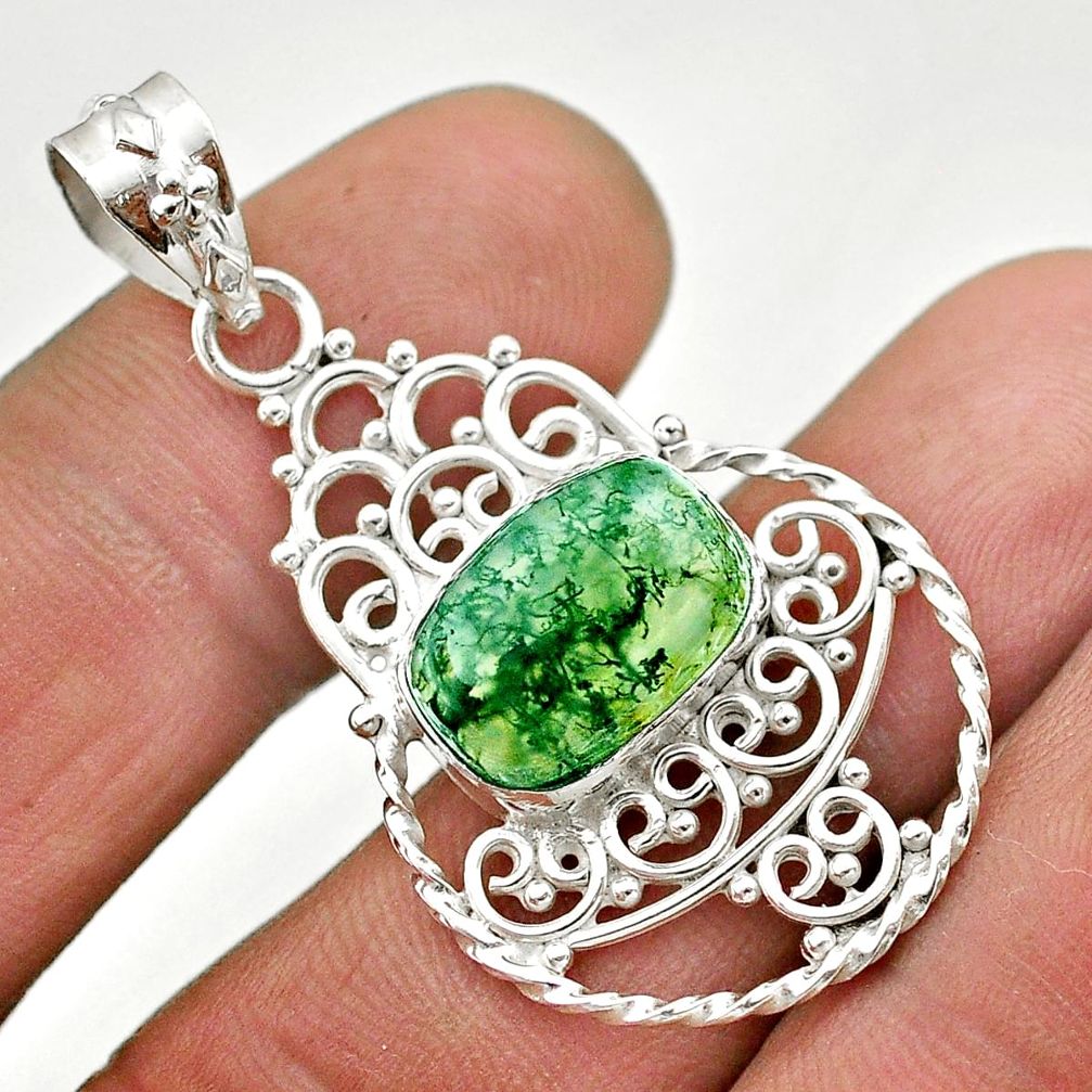5.16cts natural green moss agate 925 sterling silver pendant jewelry t68405