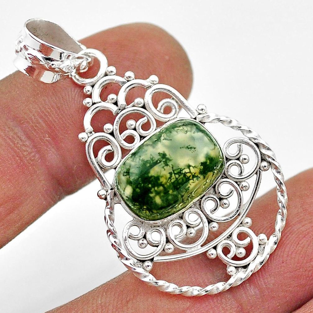 5.28cts natural green moss agate 925 sterling silver pendant jewelry t68449