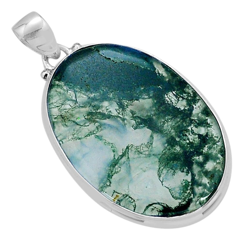 26.62cts natural green moss agate 925 sterling silver pendant jewelry u78453