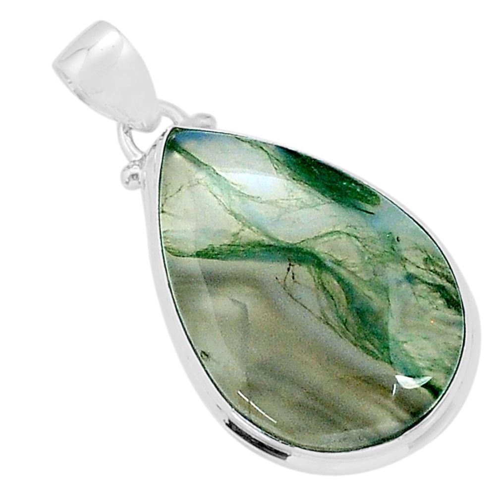 17.98cts natural green moss agate 925 sterling silver pendant jewelry u78458