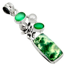 15.76cts natural green moss agate chalcedony 925 silver angel pendant d47253