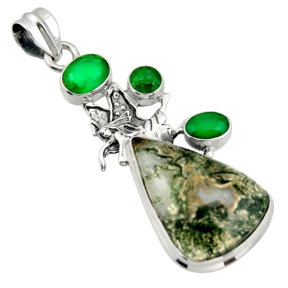20.75cts natural green moss agate chalcedony 925 silver angel pendant d47257