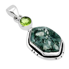 8.99cts natural green moss agate hexagon peridot sterling silver pendant y67331