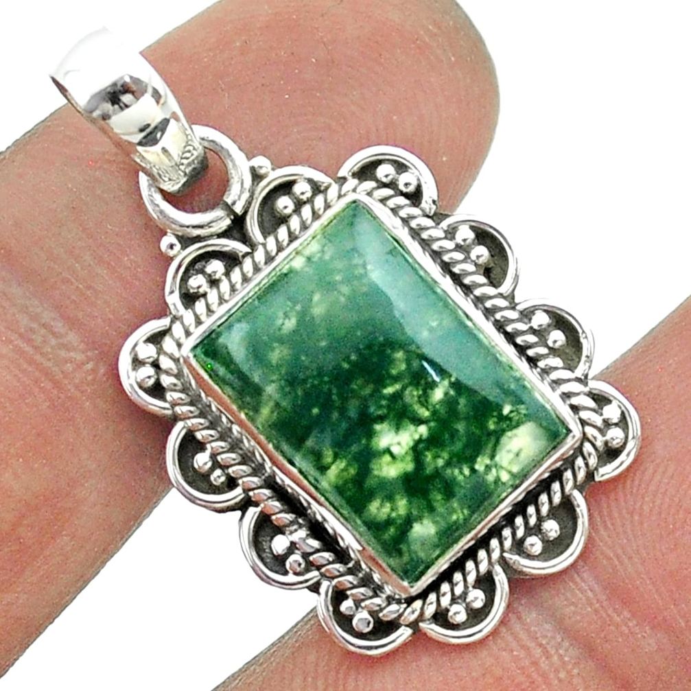 6.84cts natural green moss agate octagan 925 sterling silver pendant t56007