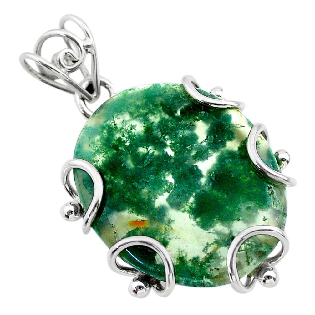 17.50cts natural green moss agate oval sterling silver pendant jewelry t31863