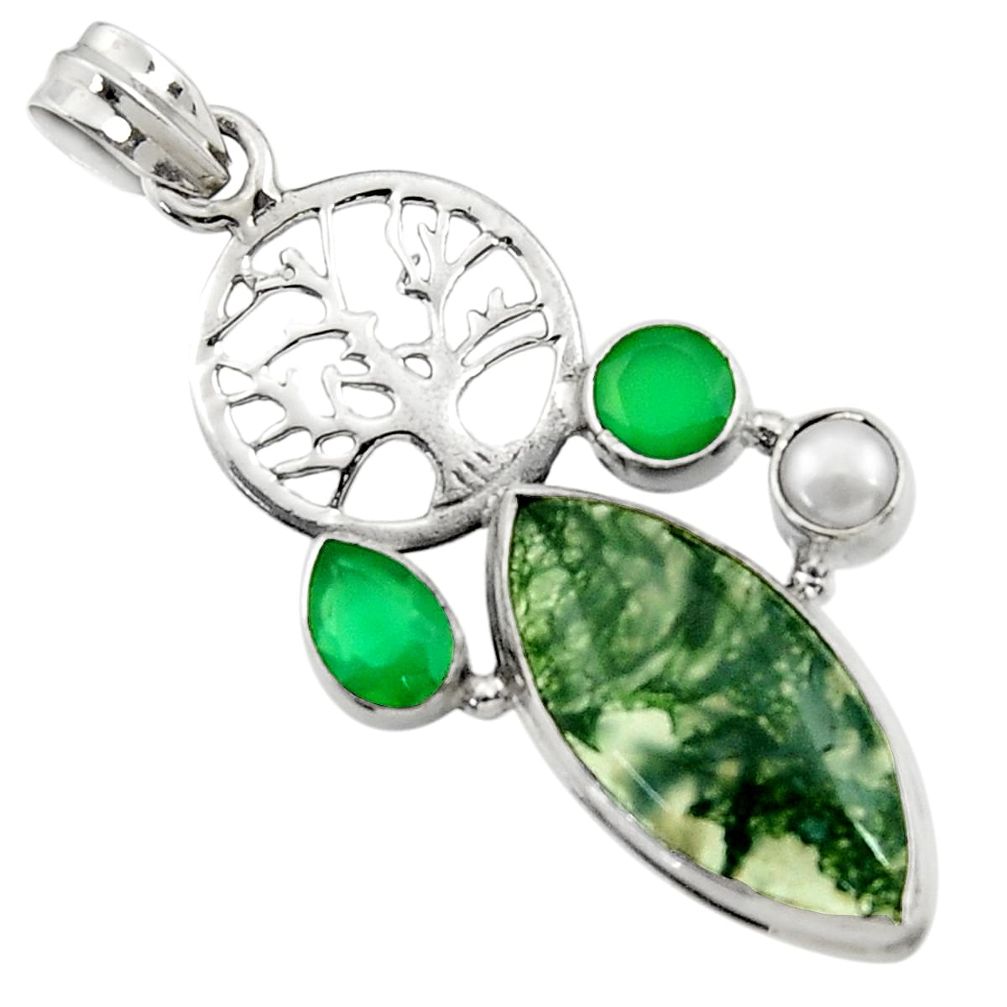  green moss agate pearl 925 silver tree of life pendant d45107