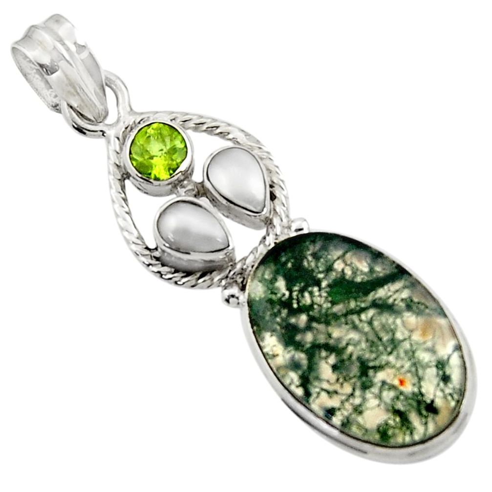  green moss agate peridot 925 sterling silver pendant d45109