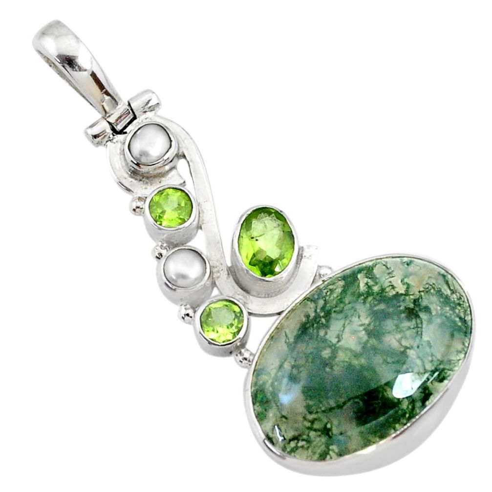 18.47cts natural green moss agate peridot 925 sterling silver pendant r72882